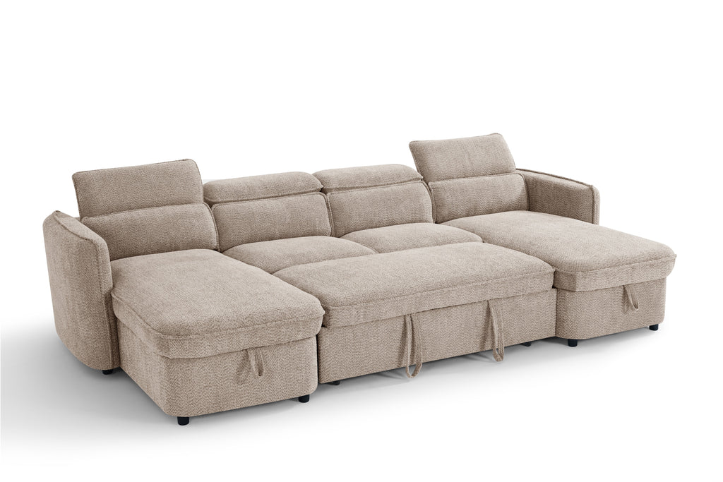 Dusk Sofabed Beige U Shape Corner - Sofa Sloth