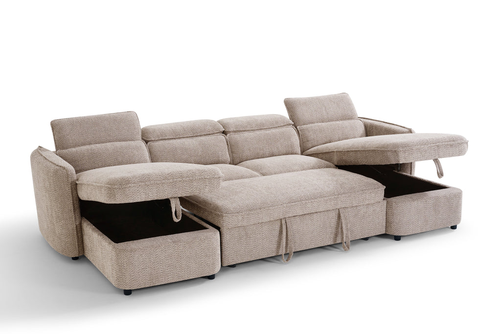 Dusk Sofabed Beige U Shape Corner - Sofa Sloth