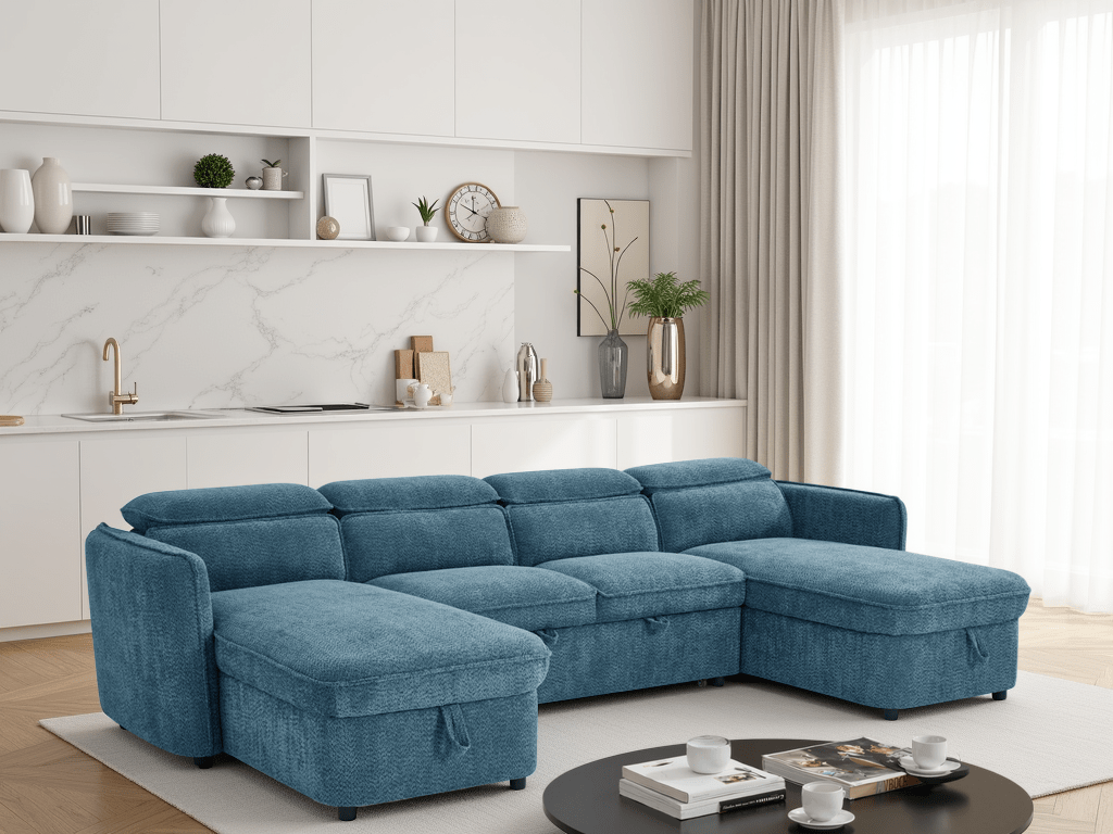 Dusk Sofabed Blue U Shape Corner - Sofa Sloth