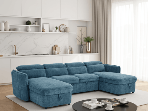 Dusk Sofabed Blue U Shape Corner - Sofa Sloth