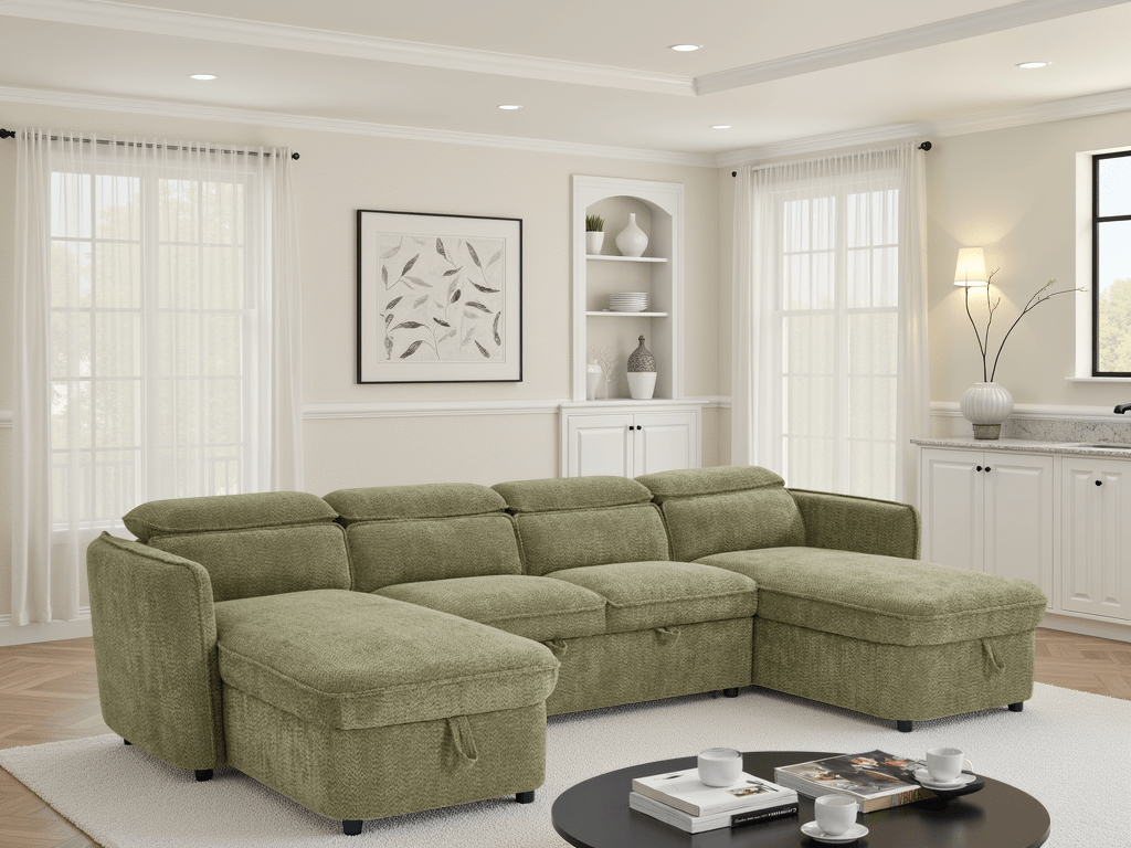 Dusk Sofabed Green U Shape Corner - Sofa Sloth