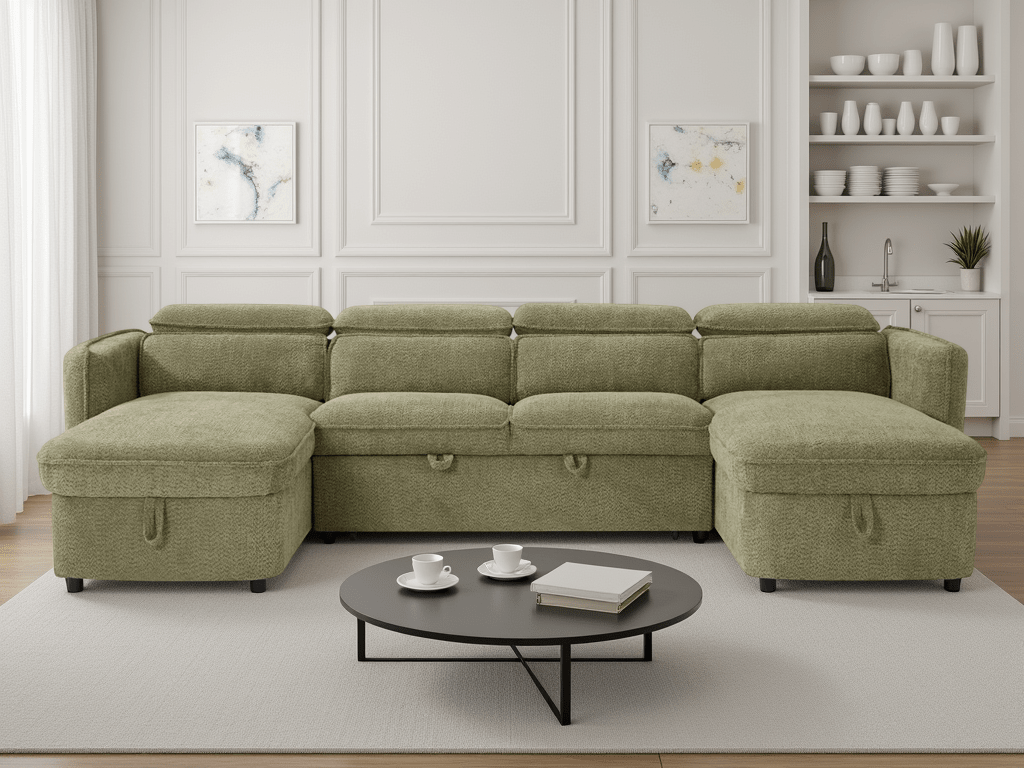 Dusk Sofabed Green U Shape Corner - Sofa Sloth