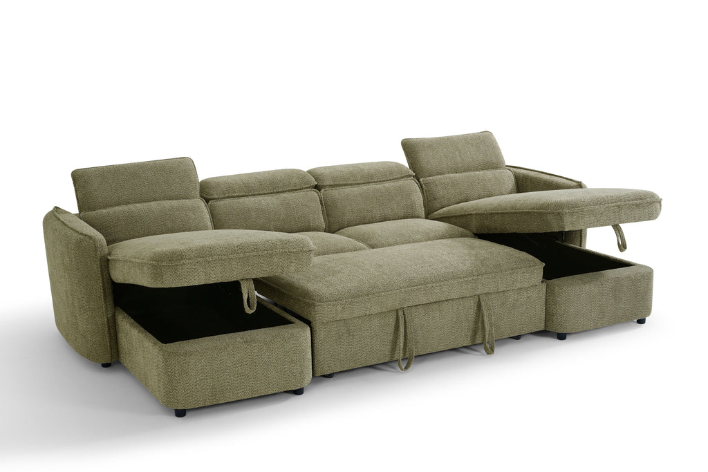 Dusk Sofabed Green U Shape Corner - Sofa Sloth
