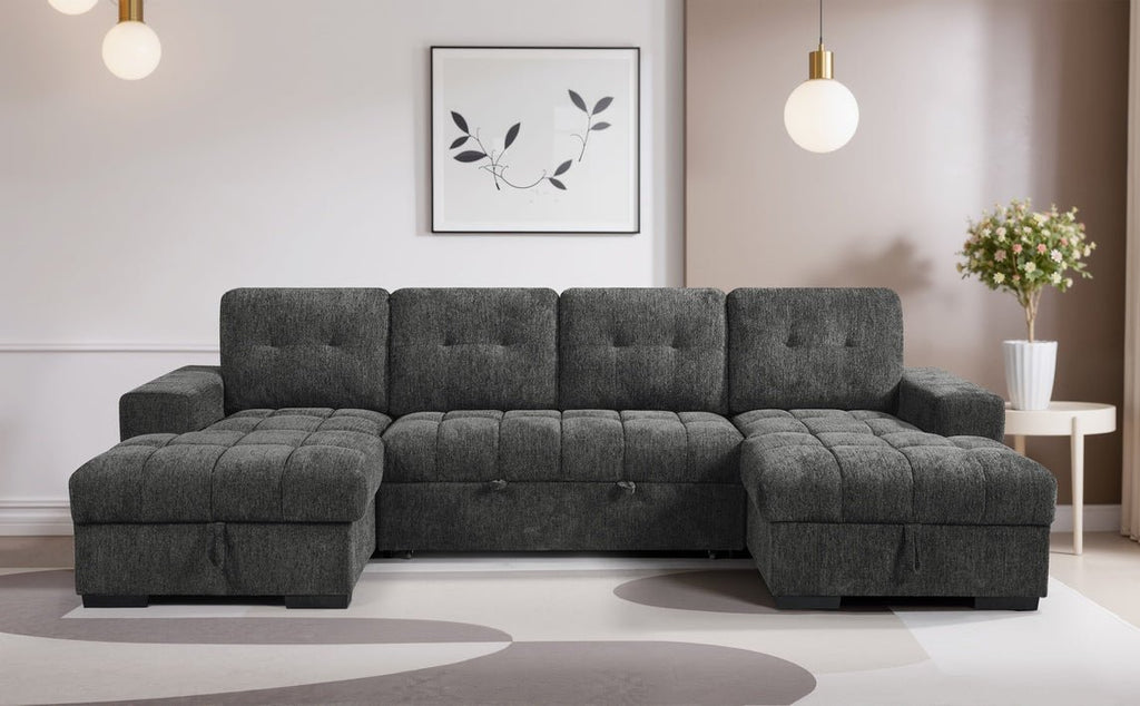 Serene Sofabed Grey U Shape Corner - Sofa Sloth