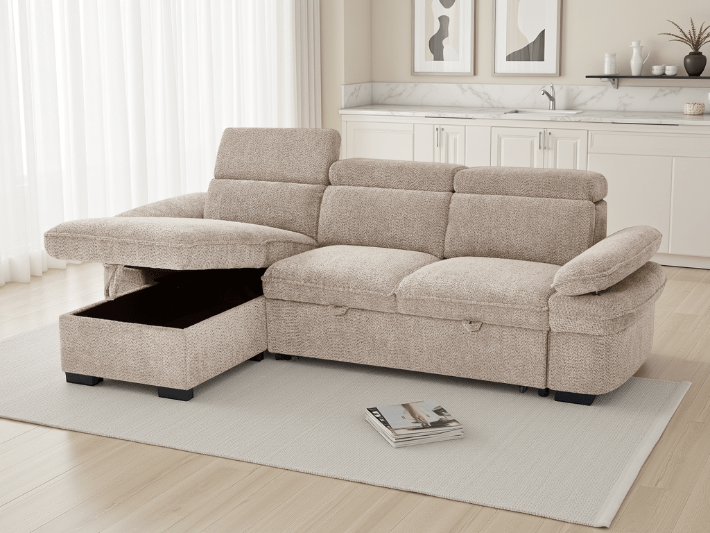 Huddle Sofabed Beige Universal Corner - Sofa Sloth