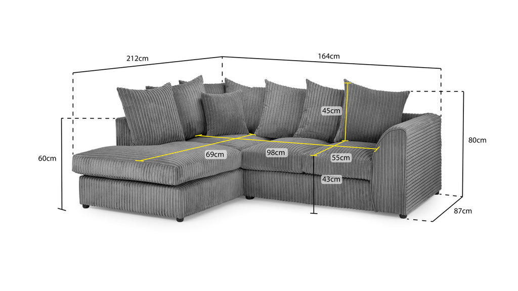 Leaf Jumbo Sofa Grey Left Hand Facing Corner