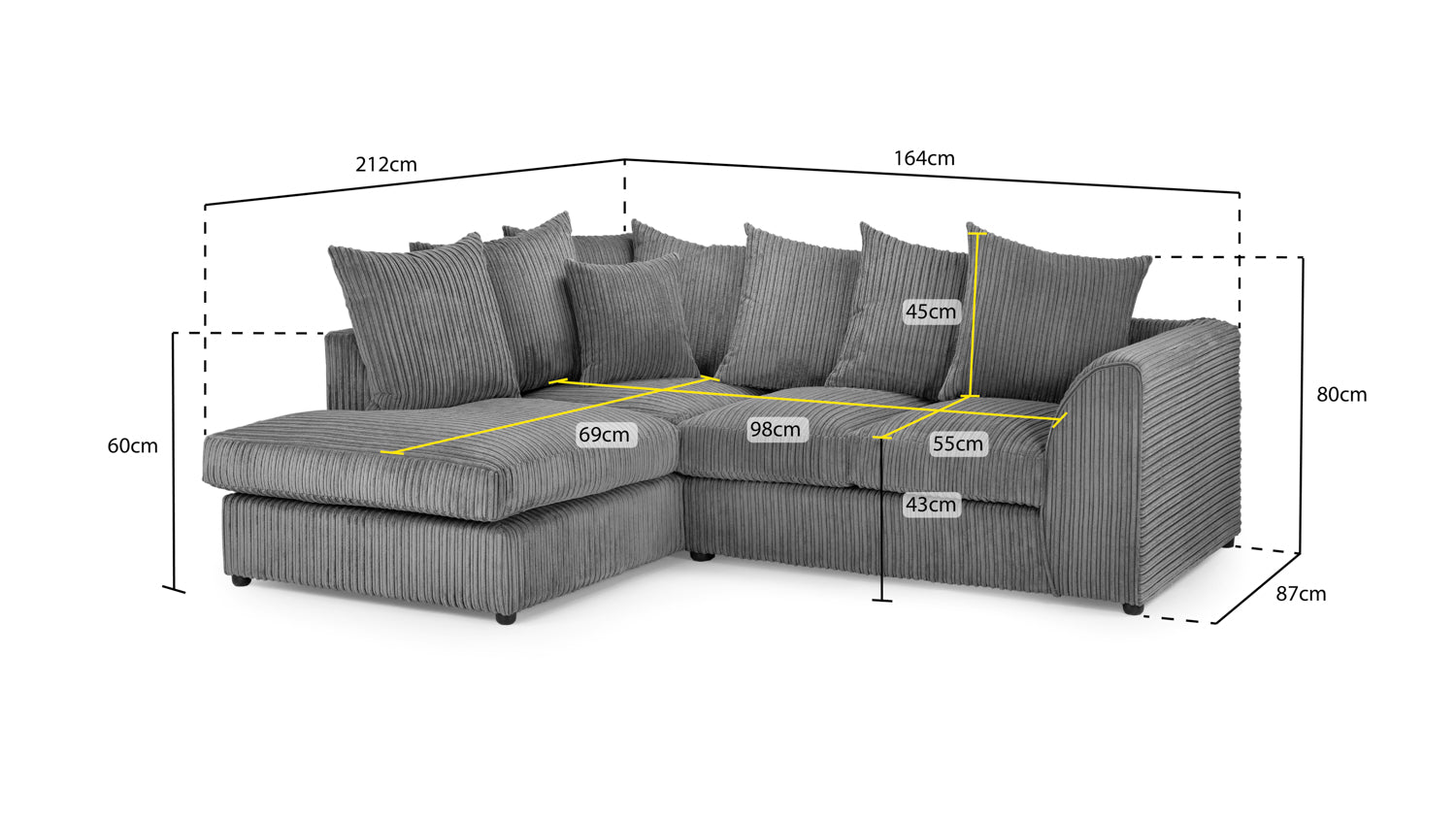 Leaf Jumbo Sofa Grey Left Hand Facing Corner