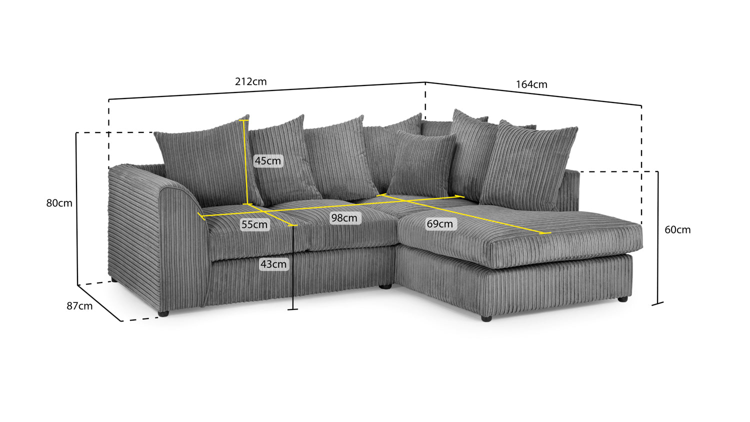Leaf Jumbo Sofa Grey Right Hand Facing Corner
