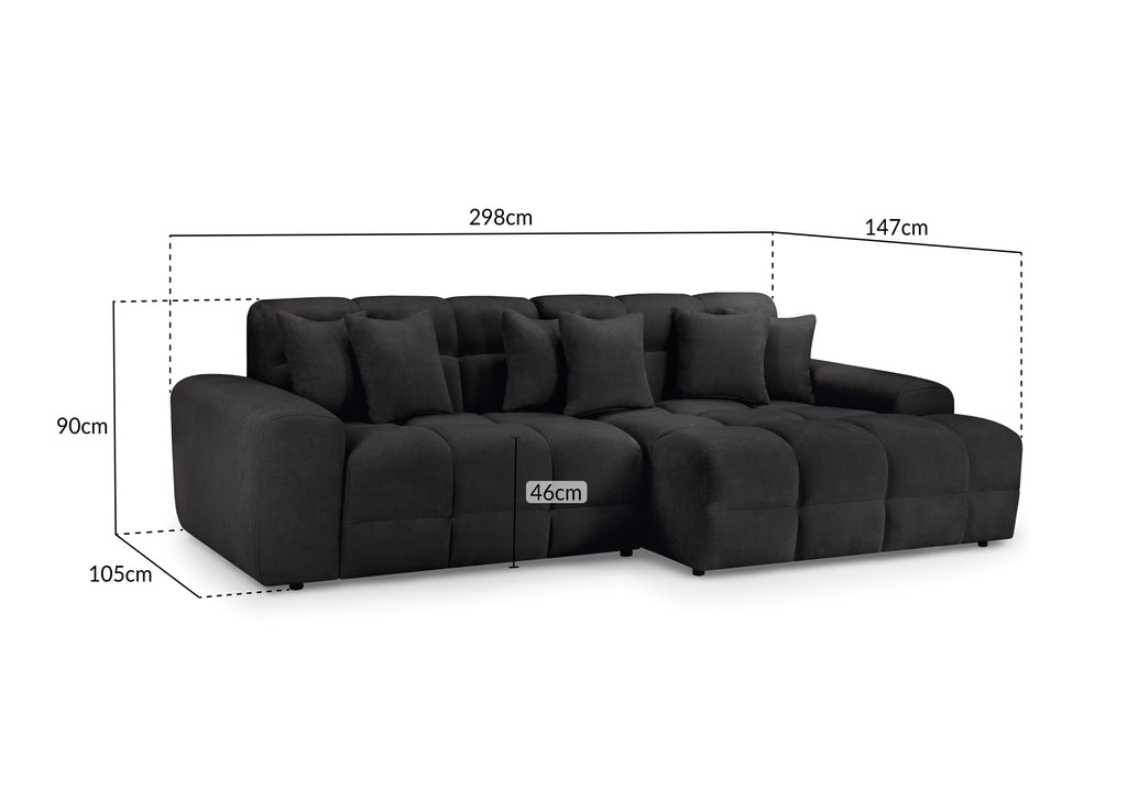 Lunar Sofa Black Right Hand Facing Corner - Sofa Sloth