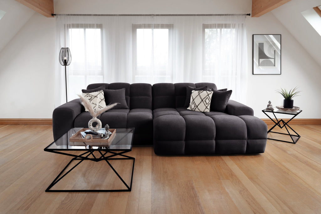 Lunar Sofa Black Right Hand Facing Corner - Sofa Sloth