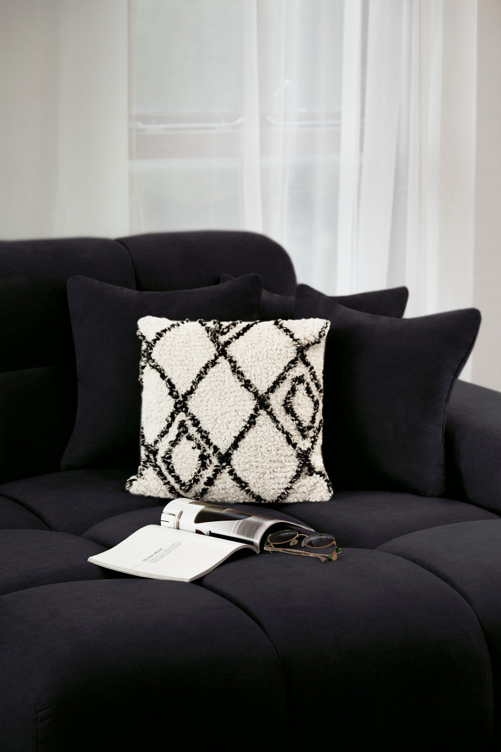 Lunar Sofa Black Right Hand Facing Corner - Sofa Sloth