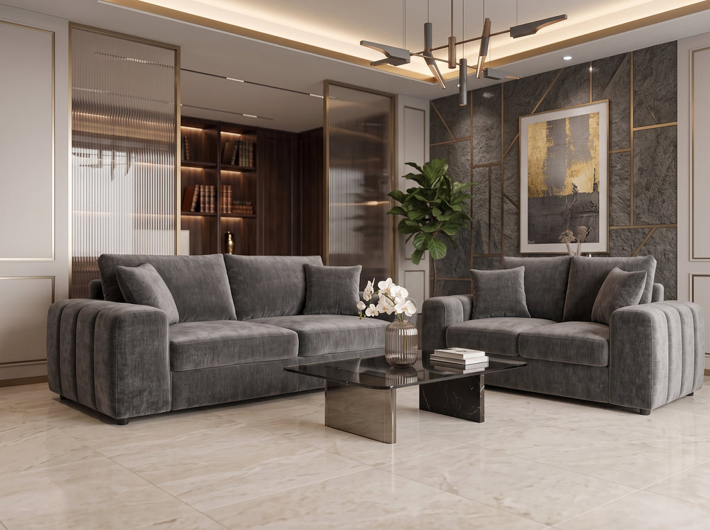 Lunar Sofa Charcoal 3+2 Set - Sofa Sloth