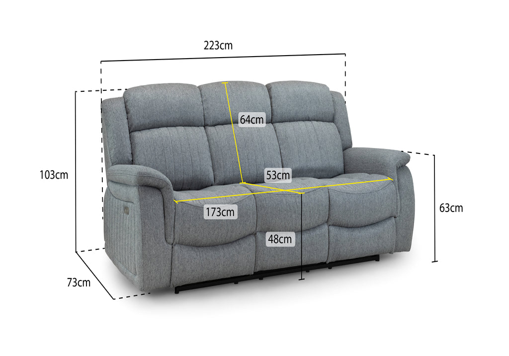 Monte Electric Recliner Sofa Grey 3 Seater