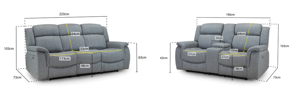 Monte Electric Recliner Sofa Grey 3+2 Set - Sofa Sloth