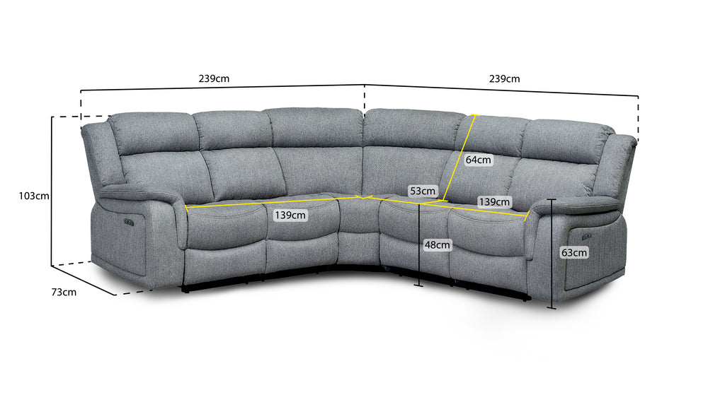 Monte Electric Recliner Sofa Grey Large Corner