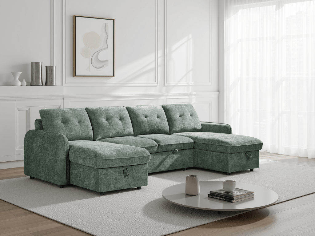 Pace Sofabed Green U Shape Corner - Sofa Sloth