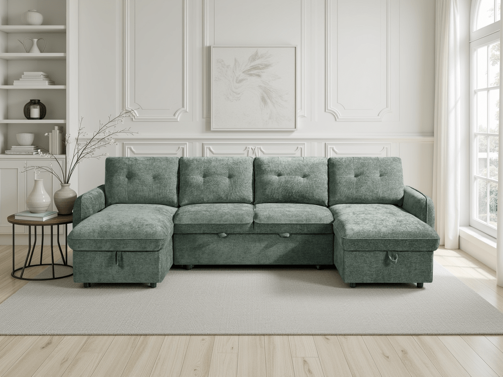 Pace Sofabed Green U Shape Corner - Sofa Sloth