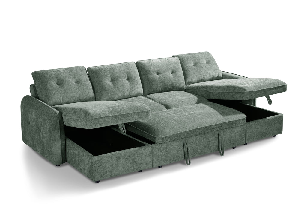 Pace Sofabed Green U Shape Corner - Sofa Sloth