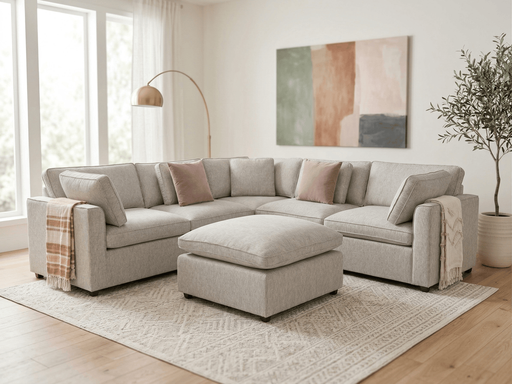 Kindle Sofa Grey Large Corner with Footstool - Sofa Sloth