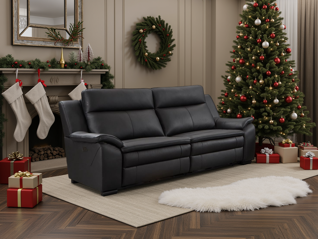 Doze Genuine Leather Electric Recliner Sofa Black 3 Seater