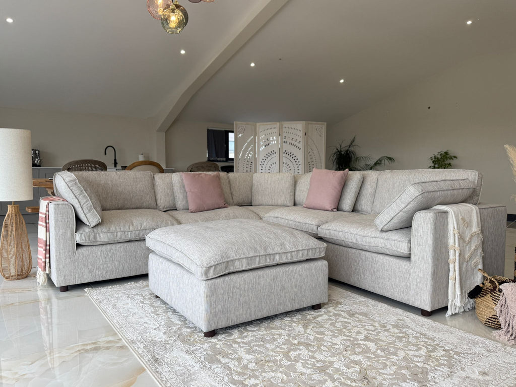 Kindle Sofa Grey Large Corner with Footstool - Sofa Sloth
