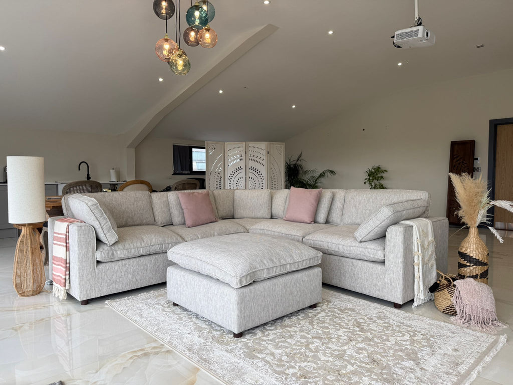 Kindle Sofa Grey Large Corner with Footstool - Sofa Sloth