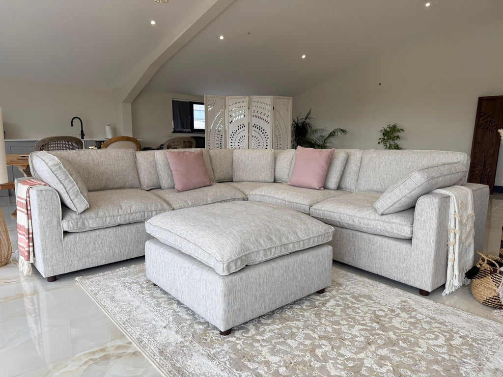 Kindle Sofa Grey Large Corner with Footstool - Sofa Sloth