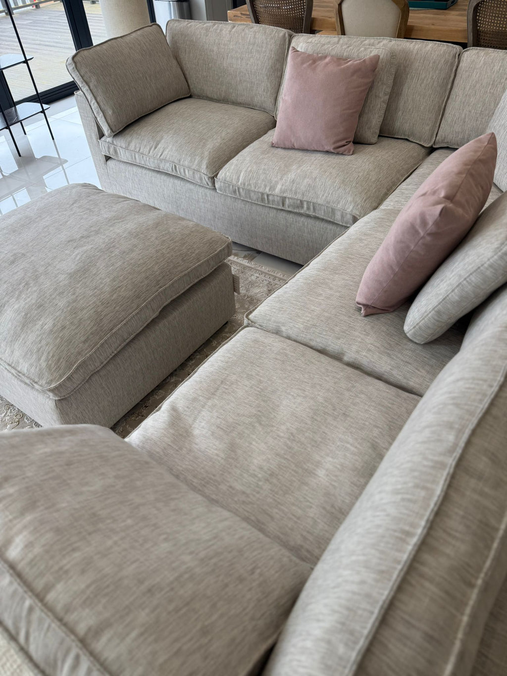 Kindle Sofa Grey Large Corner with Footstool - Sofa Sloth