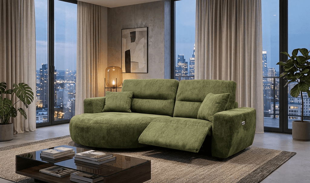 Zenn Sofa Green Electric Recliner Left Hand - Sofa Sloth