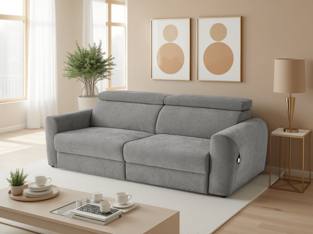 Canvas Electric Sofabed Grey 3 Seater - Sofa Sloth