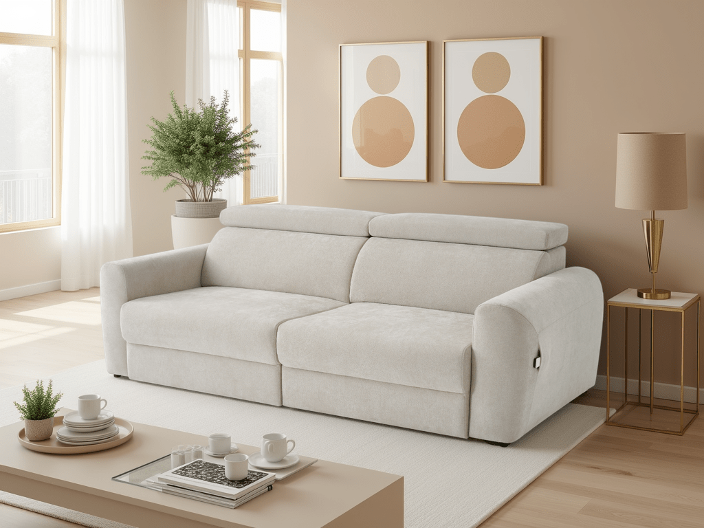 Canvas Electric Sofabed Beige 3 Seater - Sofa Sloth